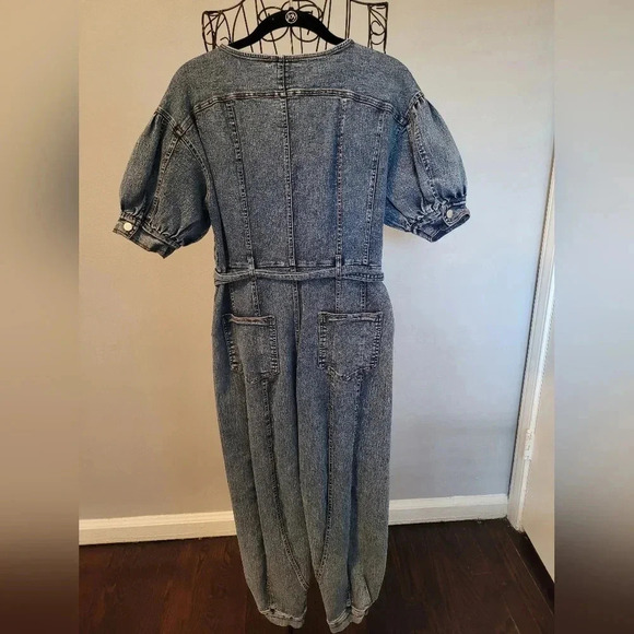 Wmns S  Denim Jumpsuit Balloon Sleeves Banded Ankles Casual Contemporary - Picture 3 of 12